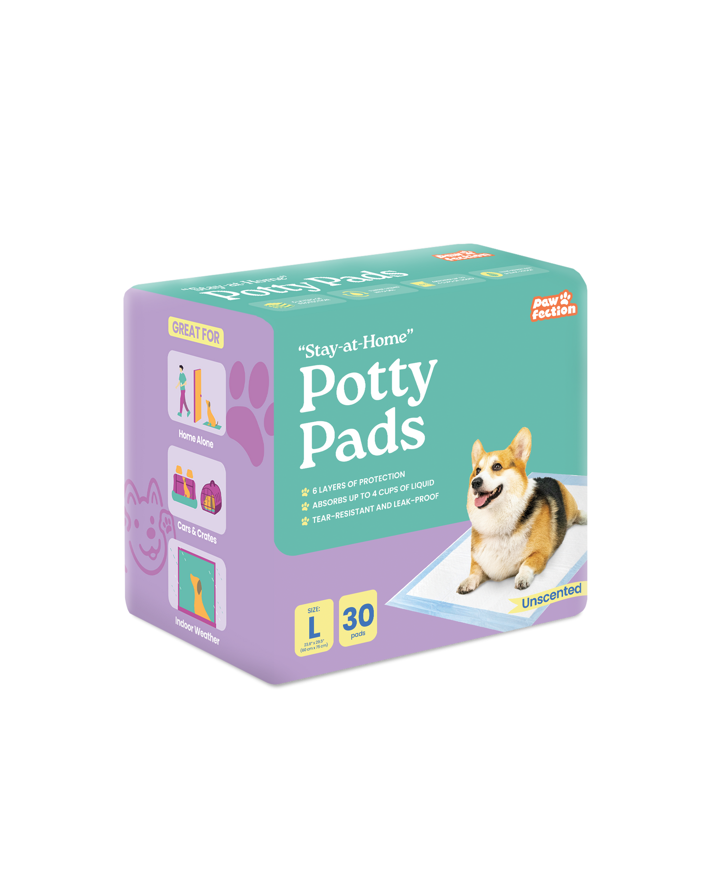 Pawfection "Stay-at-Home" Potty Pads, Size L (23.6" x 29.5"), 30 ct (4-pack)